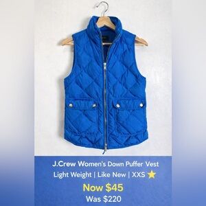 J.Crew Women’s Down Puffer Vest XXS | Lightweight Spring/Fall | Like New |Clean